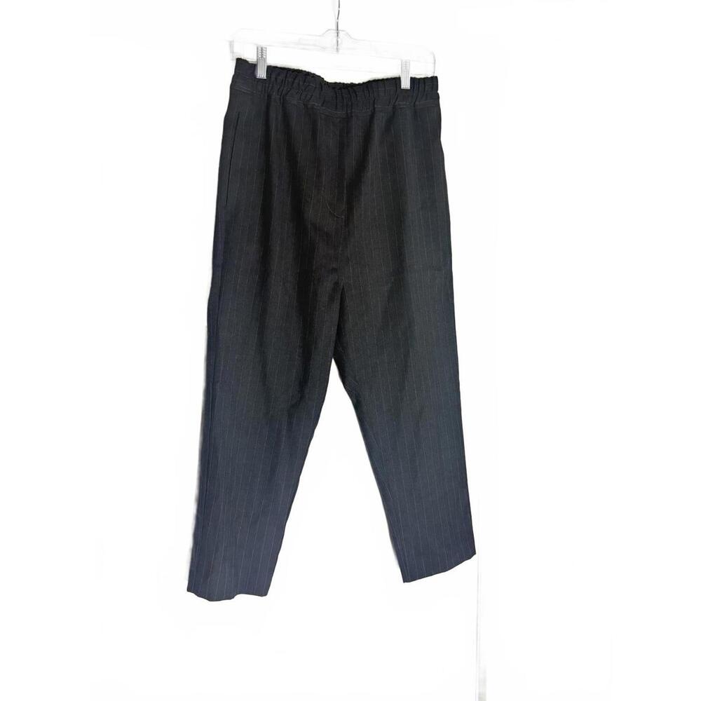 Nili Lotan Elastic Waist Drop Crotch Pinstripe Wool Trouser